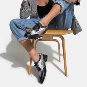 The Office of Angela Scott Mr. Doubt Oxford Wingtip Brogue Black Silver Size 37